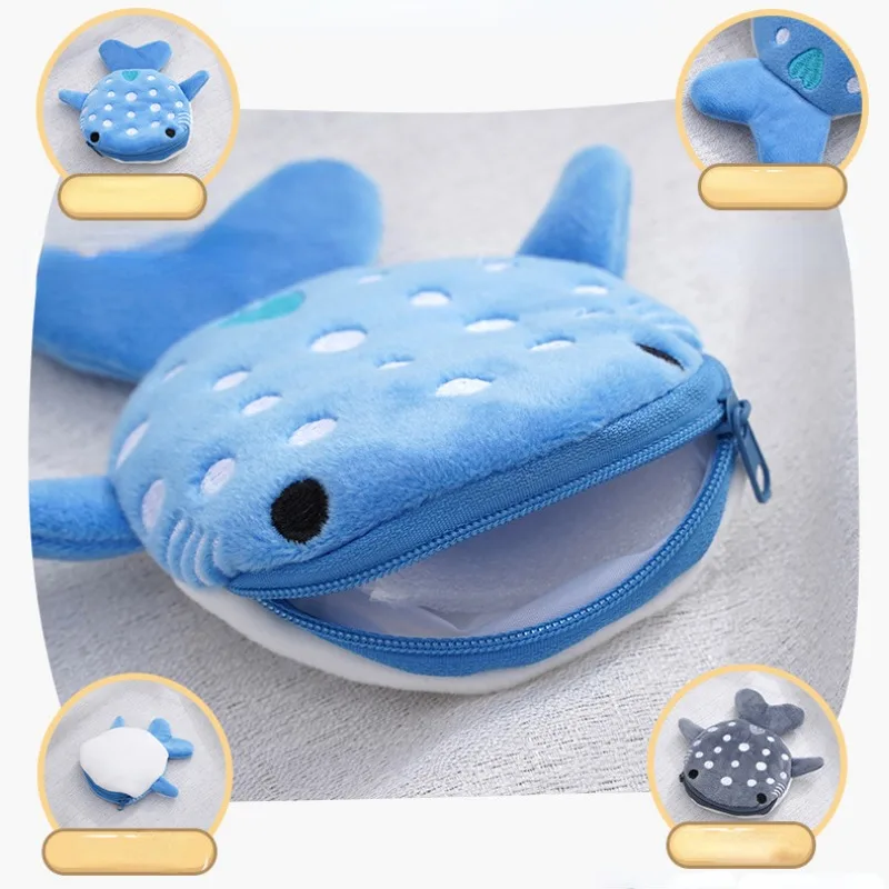 Cute Cartoon Plush Shark Coin Purse Plush Animal Wallet Pendant Storage Women\'s Handkerchiefs Change Purse Key Earphone Pouch