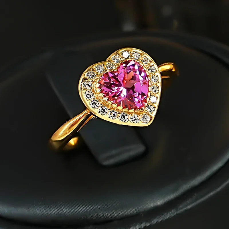 Freud Rose Pink Love Ring Ruby Pink Tourmaline 925 Silver Plated Gold Light Luxury socialite Sweet Colorful Treasure