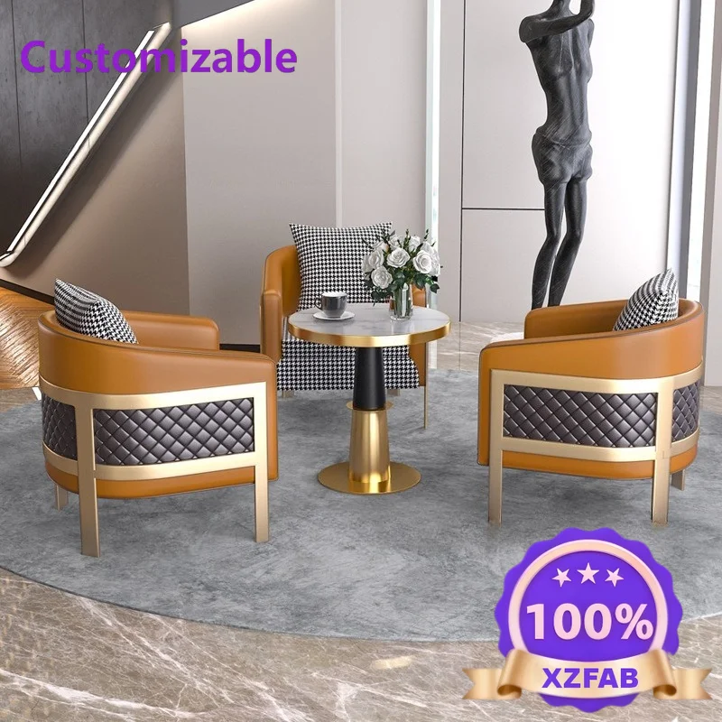 Factory Direct 2026 Nordic light luxury single leather sofa chair fashion thousand bird grid leisure chair hotel sales departmen