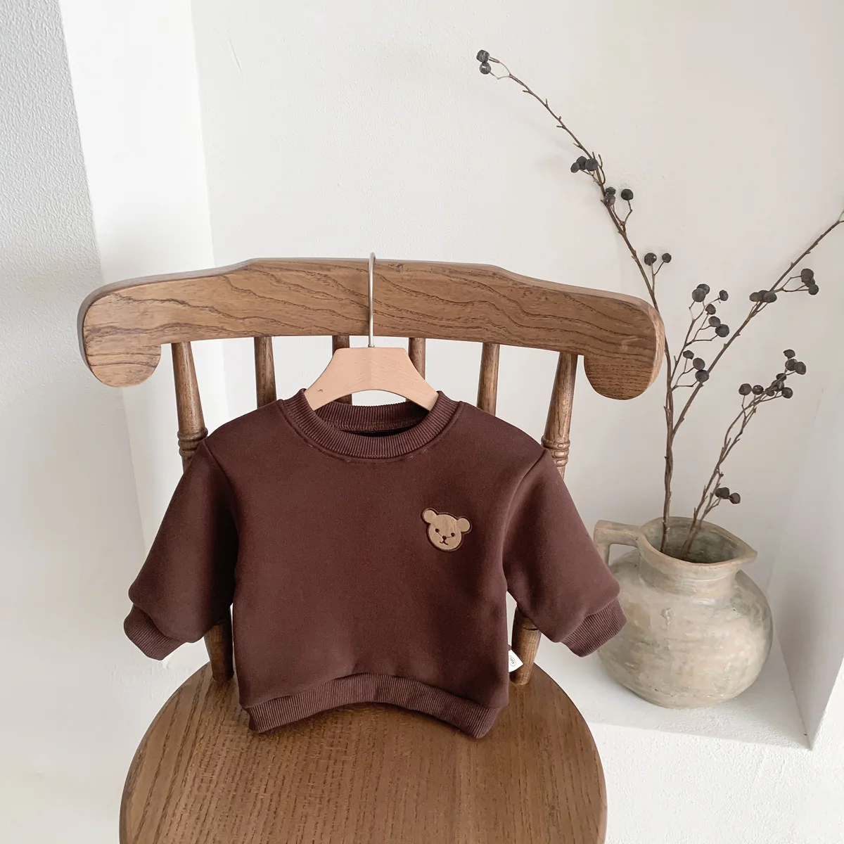 2024 Ins Autumn Winter Korean Infant Boys Sweatshirt Cotton Plus Velvet Long Sleeve Bear Warm Baby Boys Top Toddler Boys Outfits