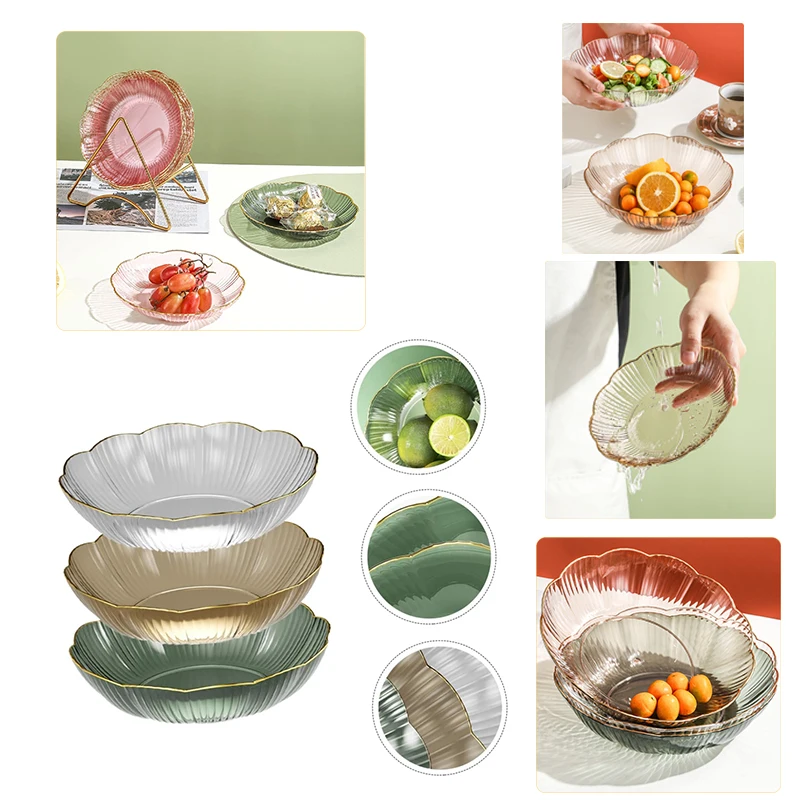 Transparent Fruit Plate Salad Plates Round Edge Stackable Snacks Platter Unbreakable Dinner Plate for Salad Dessert Storage