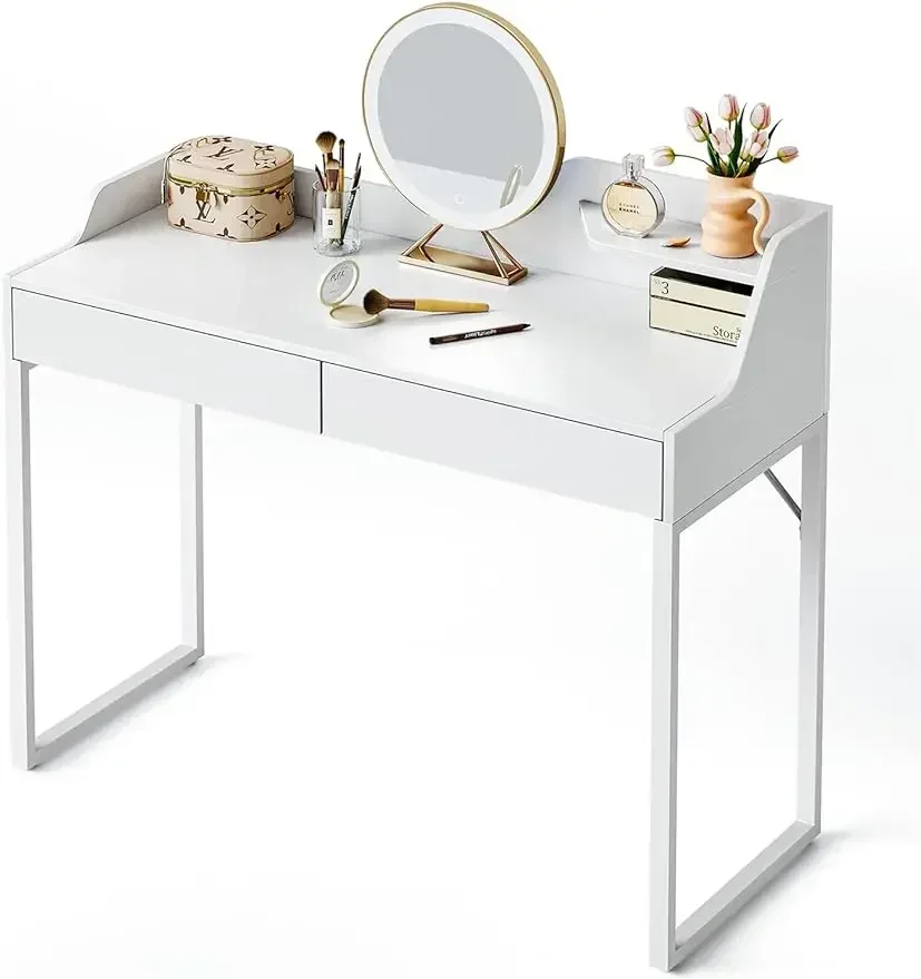 CubiCubi Vanity Desk with 2 Drawers, 40 Inch Computer Home Office Desk, Modern Makeup Dressing Desk, Study Work Table, White