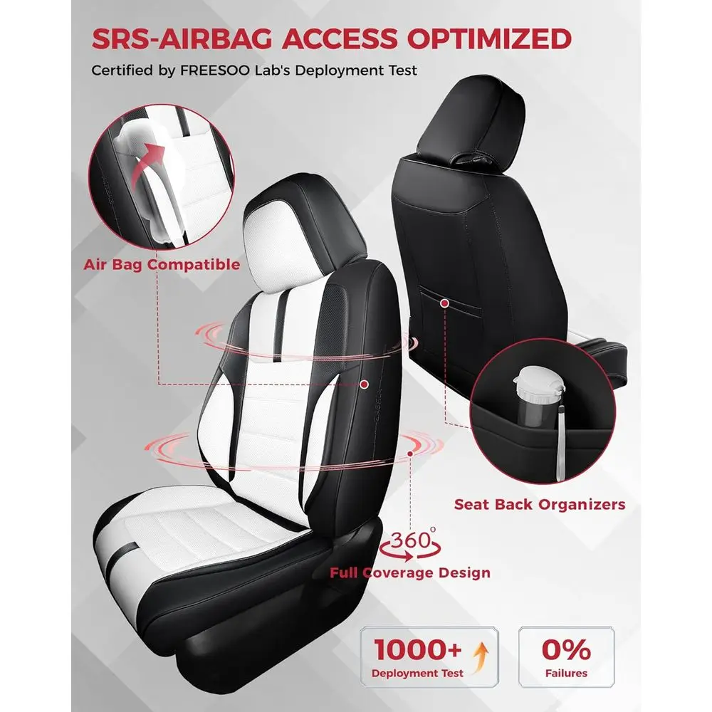 أغطية مقاعد السيارة من جلد نابا الصناعي باللونين الأبيض والأسود مع وسادات حزام الأمان من ألياف الكربون وواقيات وسادة لطيفة لسيارة السيدان #3
