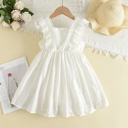 Kids Girls Dresses 2022 New Summer Lace Princess Dresses Children Solid color Clothing Baby Wedding Party Vestidos