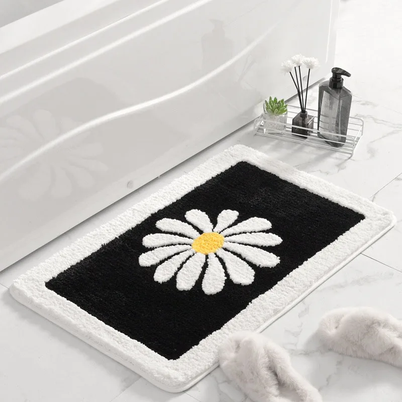 Daisy Flowers Bath Mat Soft Thick Bathroom Kitchen Carpets Set Anti-Slip Doormat Shower Room Toilet Rugs Floor Area Decor Pad