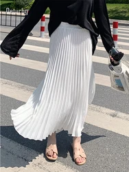 Women's Stretch Pleated Midi Long Skirt Female Korean Fashion Casual High Waist Skirts Jupe Faldas 10 Colors 2023 Spring SK295