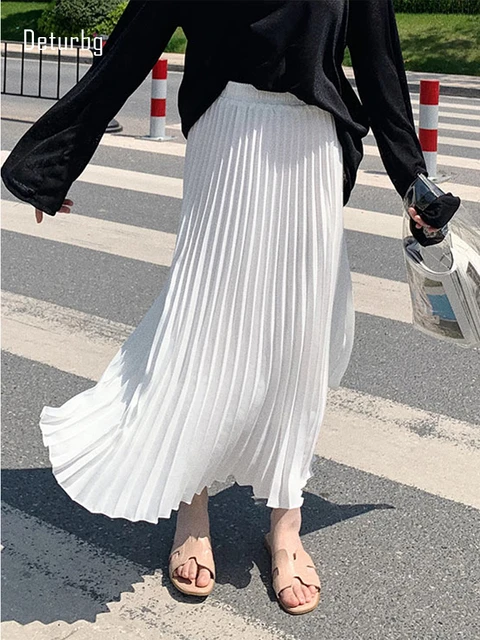 Women s Stretch Pleated Midi Long Skirt Female Korean Fashion Casual High Waist Skirts Jupe Faldas 10 Colors 2023 Spring SK295 AliExpress 200000345