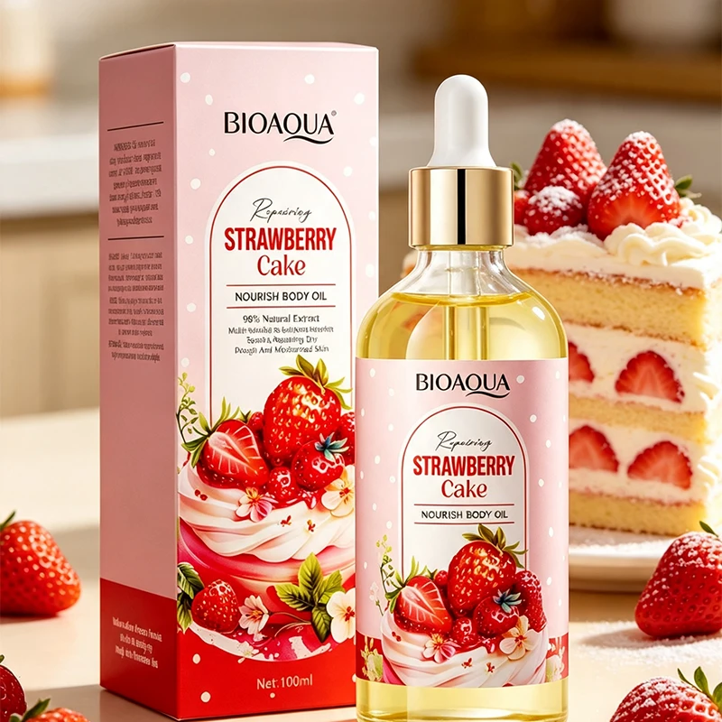 Strawberry Cake Body Oil 100ml Improve Roughness Moisturizing Nourishing Skin For Face Body Brightening Non-sticky Body Care Oil
