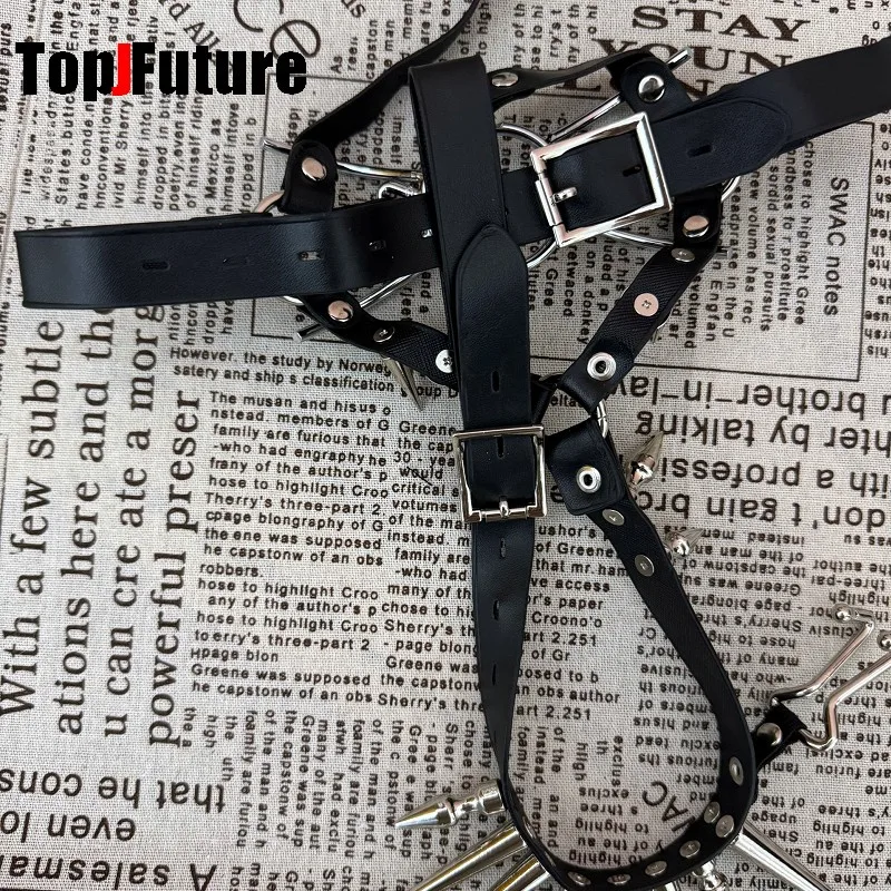 Streetwear Y2k Girl Women Men Gothic Lolita Cosplay Harajuku Punk Steampunk Cross Hairbands Facial decoration rivet Spike Mask view 4
