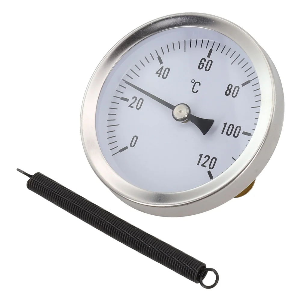 63mm Bimetall Thermometer Designed for Pipe Installation with Fixing Spring Temperature 0 to 120 Celsius Metal Construction