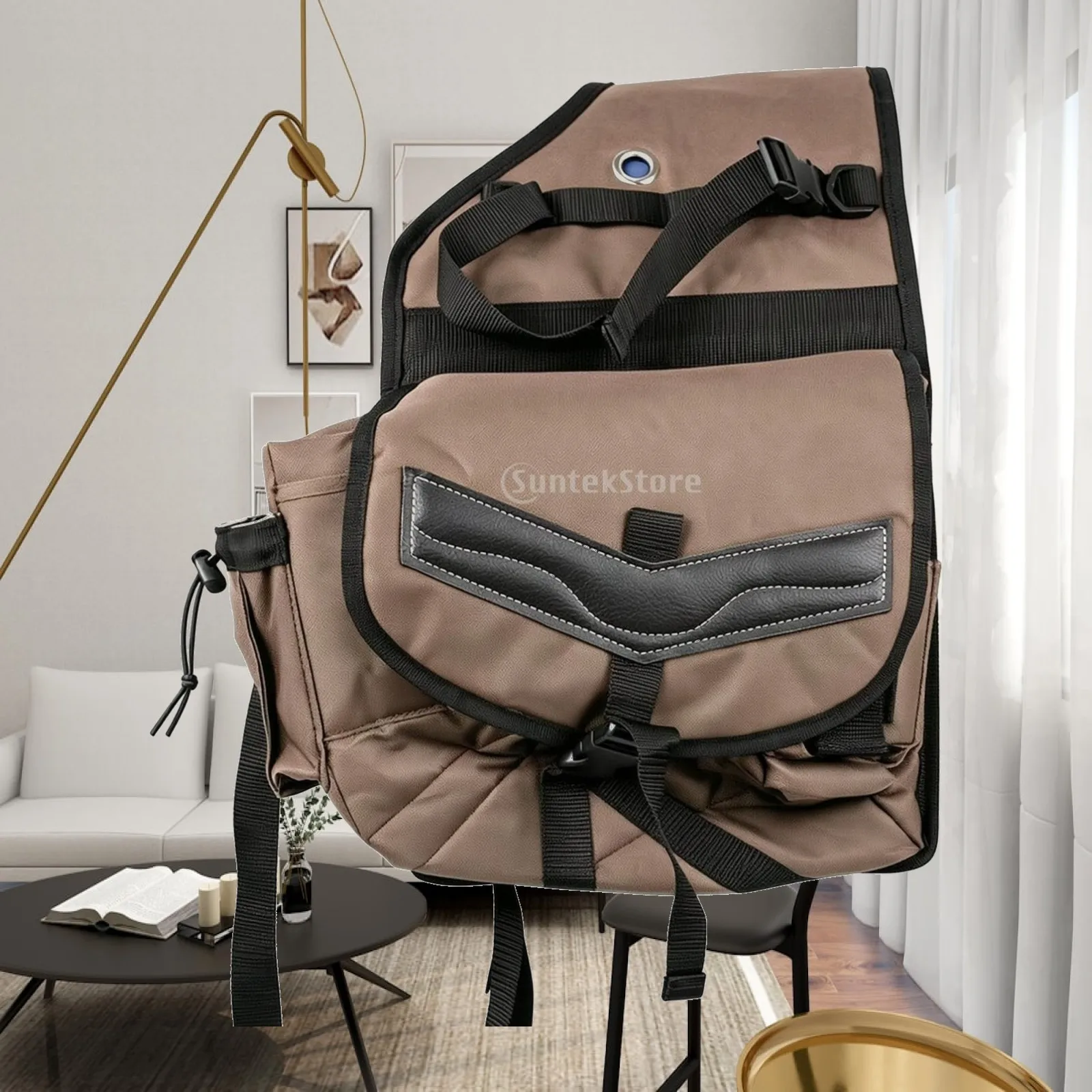 Canvas Saddle Bag with Side Pockets Spacious Equestrian Gear Bag with Buckles Horse Saddlebag Reinforced Luggage Easy to Attach