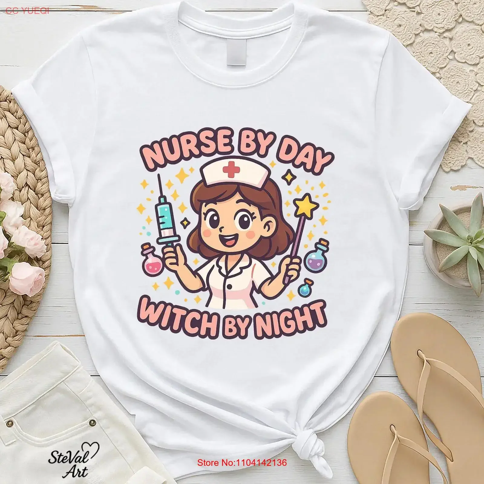 Nurse by Day Witch Night T Shirt Funny Halloween Cute RN LPN Medical Costume vintage Washed Top For Everyday Wear Unisex