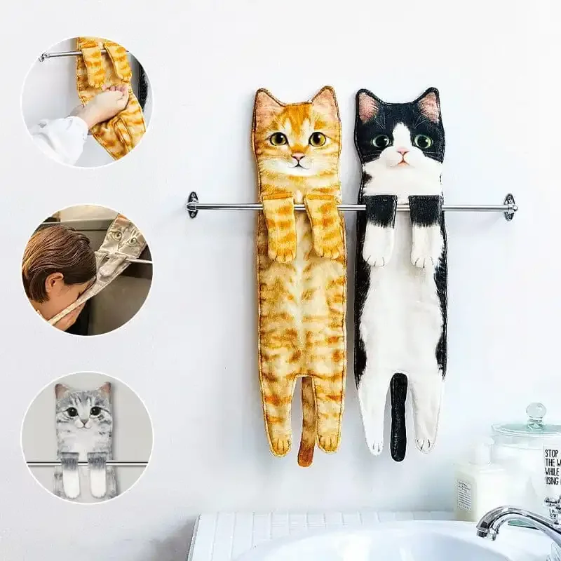 

Funny Cat Hand Towels Quick Dry Soft Absorbent Microfiber Cat Shape Wipe Hands Towel For Cat Lovers Creative Cute Cat Hand Towel