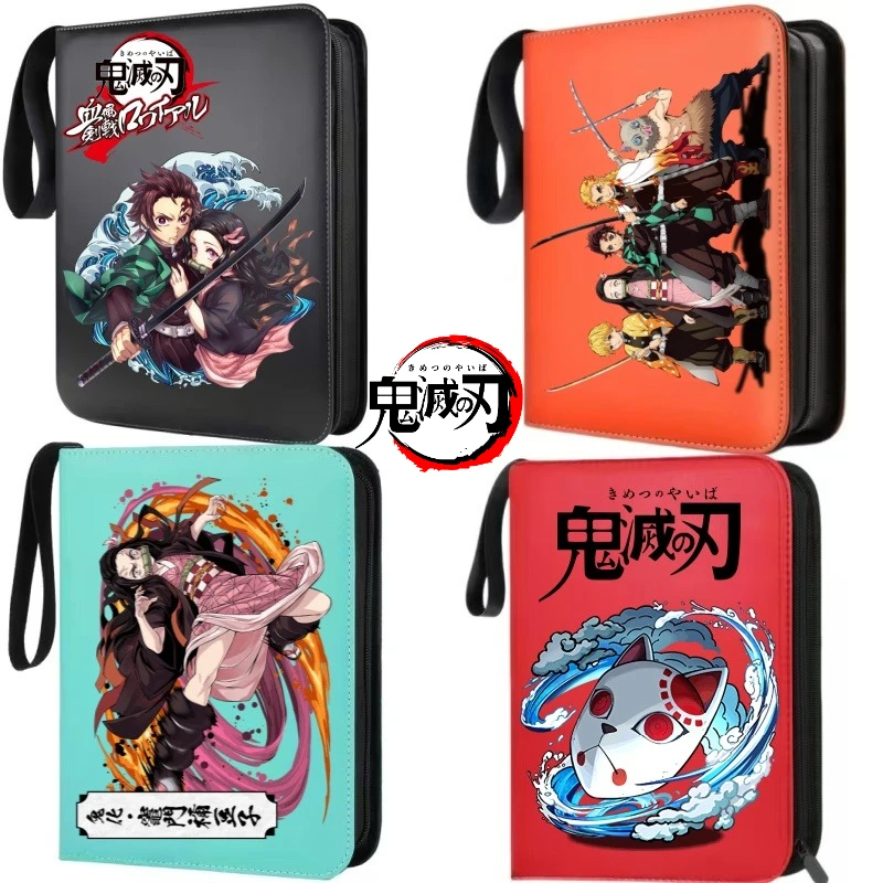 

400pcs Card Album Book Anime Demon Slayer Kamado Tanjiro 4 Card Slots Collectible Game Cards Binder Holder Zipper Storage Folder