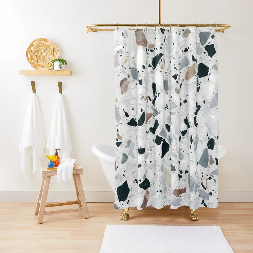 

Terrazzo black, white, grey and bronze Shower Curtain Shower Curtains For Bathrooms Toilet Accessories Bathroom