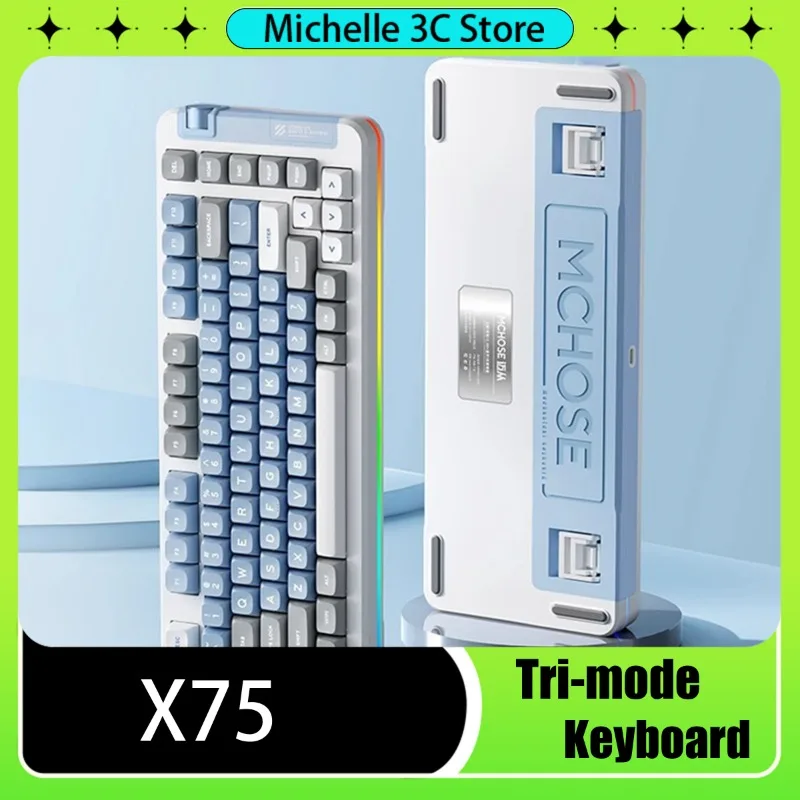 

X75 Keyboard Three Mode 2.4g Wireless Bluetooth Customized Mechanical Keyboard Rgb 82 Keys Backlit PBT Hot Plug Game Keyboard