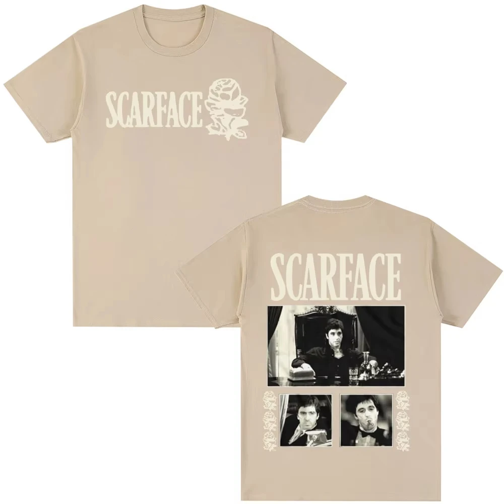 توني مونتانا آل باتشينو ريترو القوطية العصابات فيلم سكارفيس تي شيرت الرجال والنساء الملابس القطن المتضخم تي شيرت #4