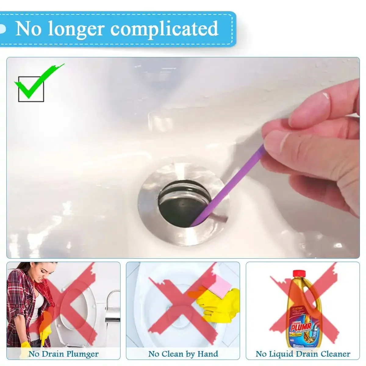 72pcs Drain Cleaner Sticks Decontamination Pipes Sewer Cleaning Unblocker Deodorizer Odor Remover Rod for Kitchen Toilet