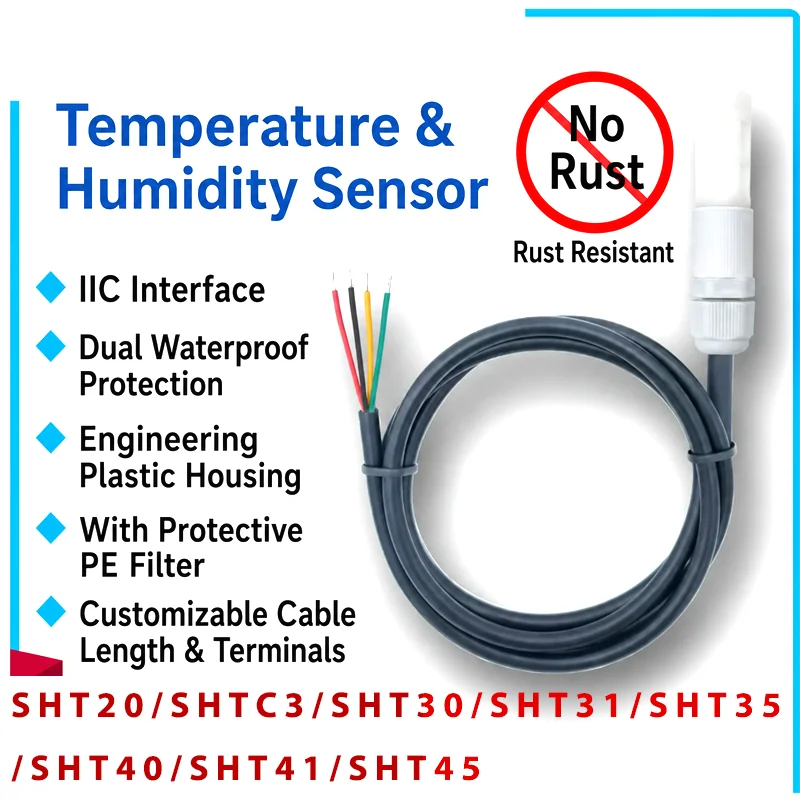 1PCS SHT40 SHT30 SHT20 SHTC3 SHT41 SHT45 SHT31 SHT35 Digital Temperature Humidity Sensor Probe Waterproof Plastic Case I2C IIC