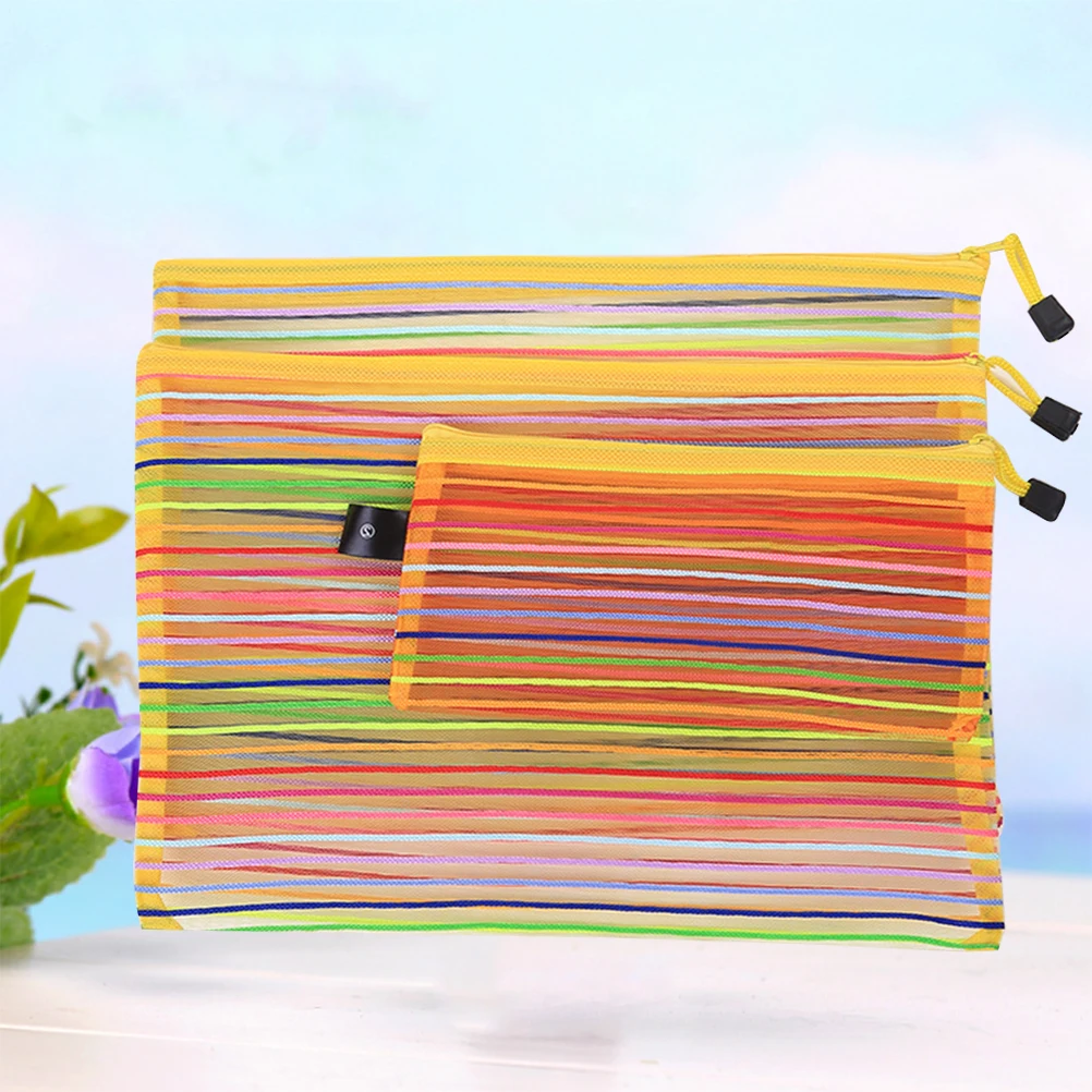 Bolsas de malla para archivos, porta documentos con cremallera de nailon colorido, tamaños A4 A5 B6, bolsas de almacenamiento transparentes para viajes escolares y de oficina, 3 uds.