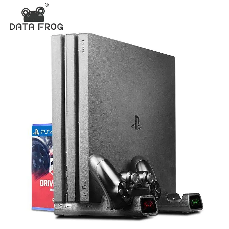 Вертикальная подставка для охлаждающего вентилятора DATA FROG для консоли PS4/PS4 Slim/PS4 PRO, светодиодное зарядное устройство с двумя контроллерами для SONY Playstation 4