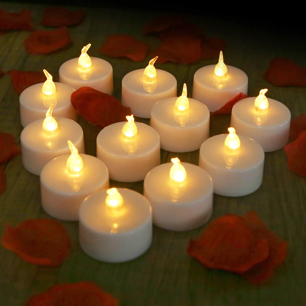 12/24PC Flameless LED Tea Lights Electric Tealight Fake Candles Battery Operated Flickering LED Candle For Holiday Wedding Party