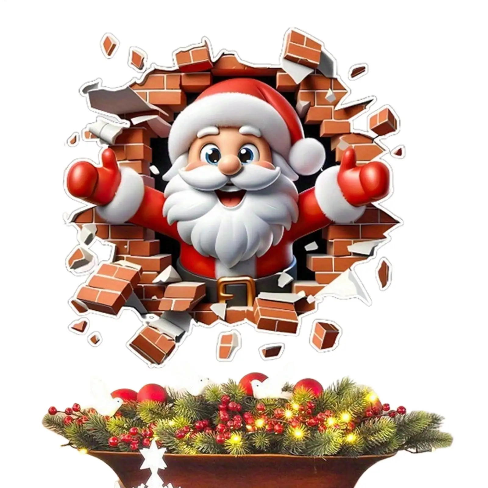 30CM 2D Flat Santa Claus Christmas Wall Sticker, Santa Break Toilet Seat Lid Decal, Home Party Living Room Bedroom Decoration