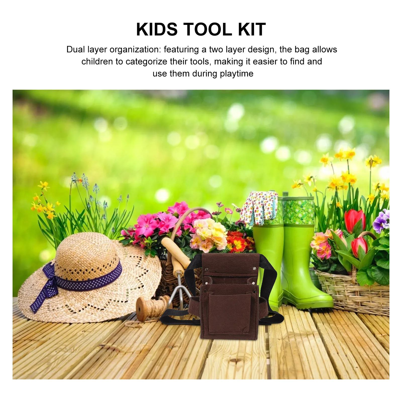 Kids Gardening Set Digging Play Outdoor Portable Belt Storage Bag Adjustable Waist Dual Layer Organization Kids Gardening Set