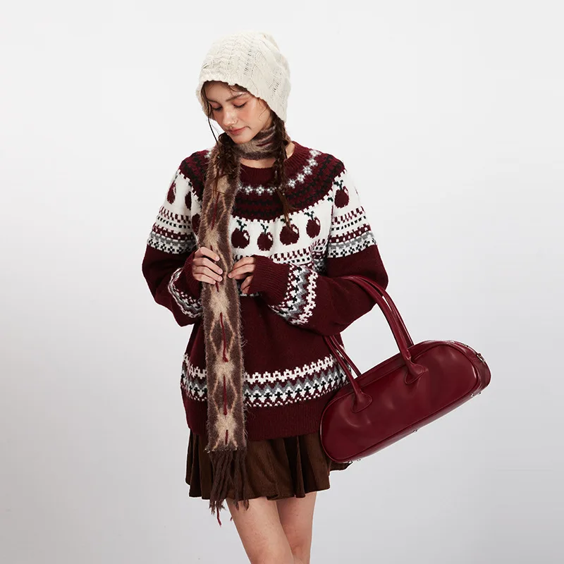 

Новый свитер Fair Isle для пары в стиле ретро с круглым вырезом для мужчин и женщин, осенне-зимний свободный ленивый пуловер, трикотаж