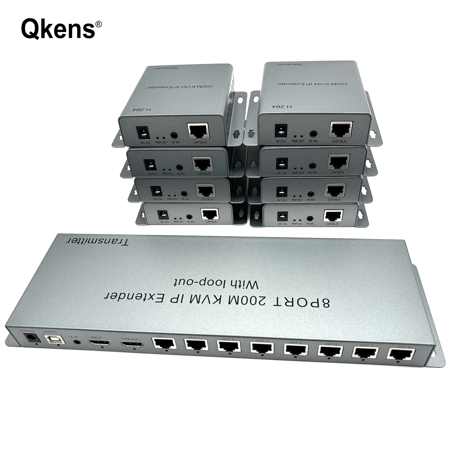 200m 1x8 RJ45 Splitter HDMI KVM IP Extender Video Transmitter Receiver 1080P Via Cat5e Cat6 Network Cable Support Mouse Keyboard