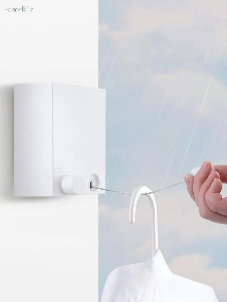

Hidden Clothesline Balcony Hole Punched Contraction Steel Wire Hanging Clothes Rack Indoor Extendable Sun Blanket