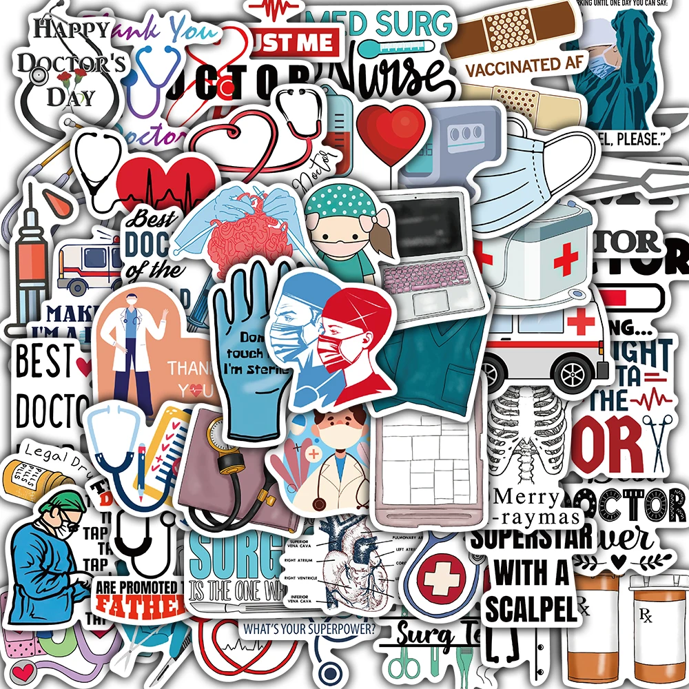 50PCS Doctor Print Sticker Laptop Decoration Aesthetic DIY Luggage Phone Skateboard Graffiti Aesthetic Waterproof Stickers