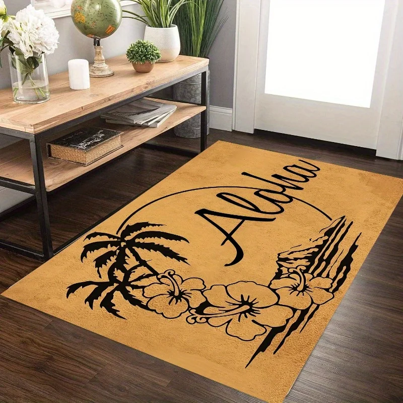 

Tropical Aloha Doormat - Palm Tree and Hibiscus Design for a Relaxing Home Entrance, Perfect for Bringing the Beach Indoors