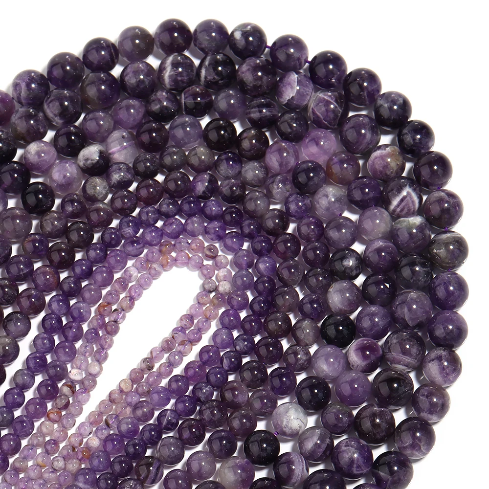 1 Strang 4 6 8 10 12 mm natürliche Amethyst-Steinperlen lila runde lose Perlen für Schmuckherstellung DIY Armbänder Halskette Zubehör