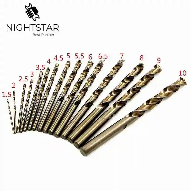 15pcs HSS-CO 1.5-10mm High Speed Steel M35 Cobalt Twist Drill Bit 40-133mm Length Wood Metal Drilling HSS CO Drill