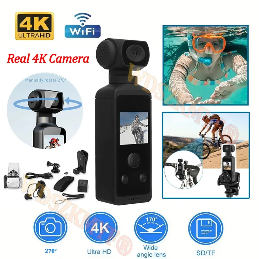 

4K WiFi UHD 270 Rotatable Mini Camcorders Outdoor Sports DV With Waterproof Case Video Recorder Camcorder Cam 1080P Camera
