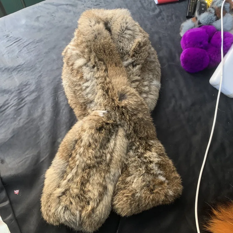 Unisex Natural Rabbit Fur Scarf Double-sided Thickened Rabbit Fur Scarf Winter Soft Warm Fur Neck Warmer Fashion Scarves