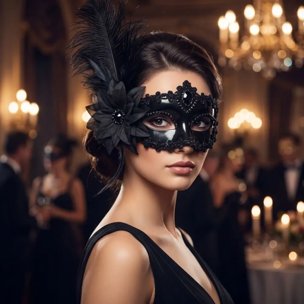 Novelty Rhinestone Half-Face Mask Multicolor Flower Masquerade Ball Mask Cosplay Fancy Prom Feather Mask Women's Event 5