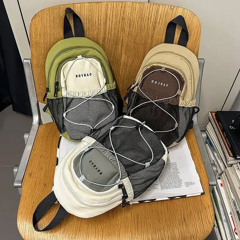 

Спорт на открытом воздухе Туризм Двойные сумки на плечо Модная ретро нагрудная сумка через плечо Индивидуальный модный рюкзак мини-размера с цветными блоками