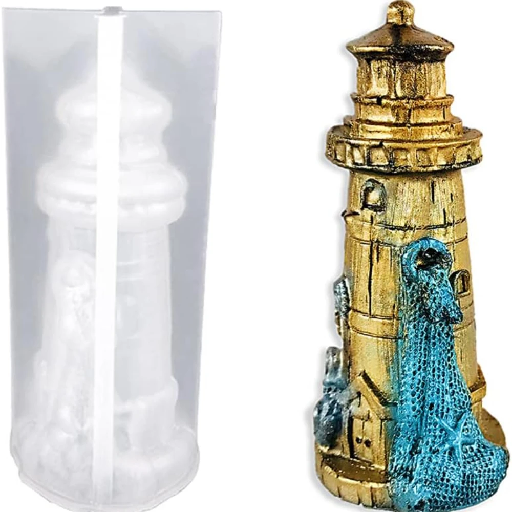 Lighthouse Candle Silicone Mold DIY Handicraft Large Statue Lighthouse Ornaments Epoxy Resin Molds Office Décor