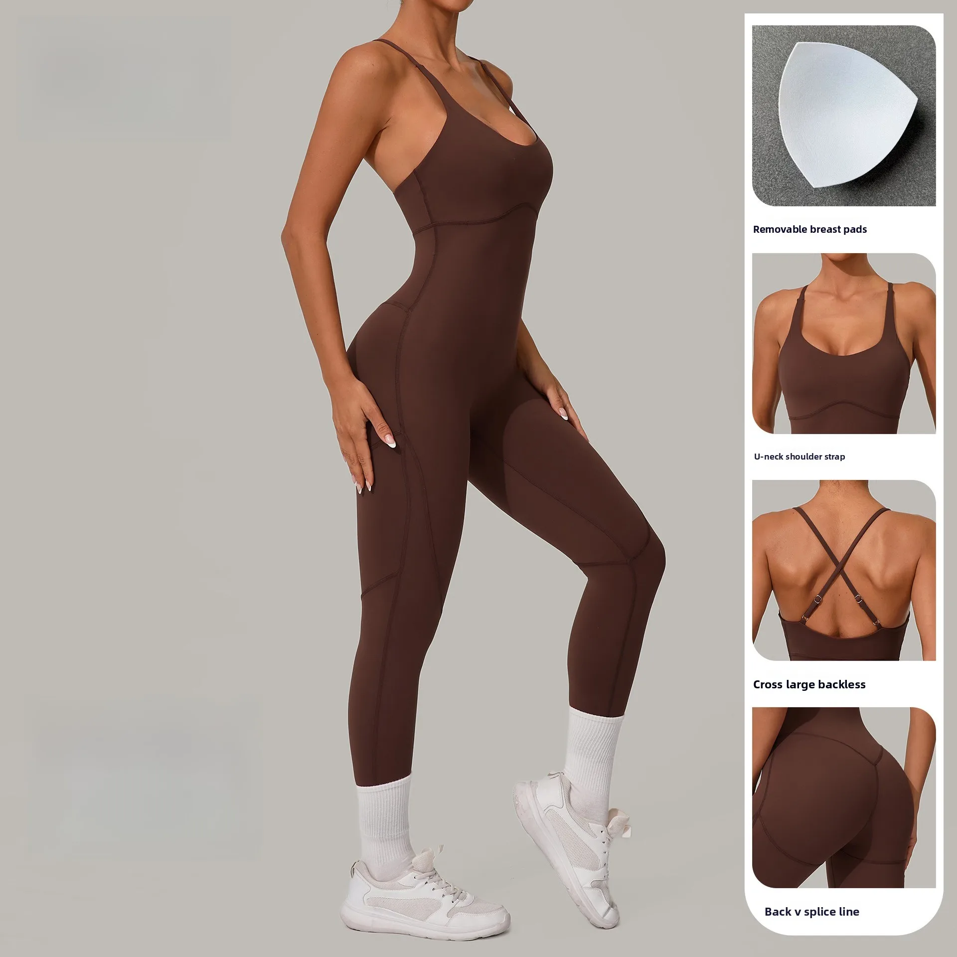 

Sporty Jumpsuit Padding Sports Overalls Sportswear Sport Outfit for Woman Gym Clothes Push Up Mono Mujer Gray Red Coffee Beige