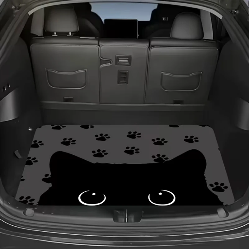 1pc Polyester Fiber Cat Face and Paw Print Car Trunk Mat Universal Fit, Enhances Interior Atmosphere, Keeps Trunk Clean and Dry