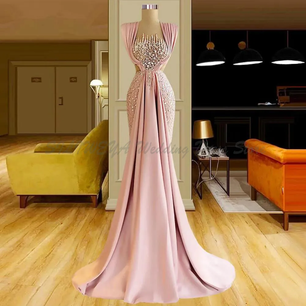 Stunning Pink Prom Dresses Sequined Sleeveless Evening Dress Floor Length Custom Made Uffle Floor Length Women Formal Party Gown