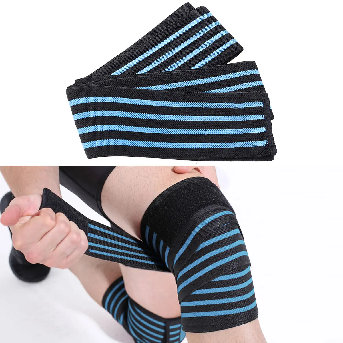 Knee Wraps Reinforced Bodybuilding Squat Kneeband Strap Elastic Pads Large Sticky Secure Knee Pads Weightlifting