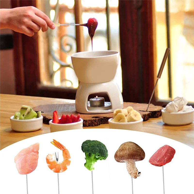 24 Pack Stainless Steel Fondue Forks, 12 Wood Handles And 12 Stainless Steel Handles, Heat Resistant Smores Sticks-ABGL