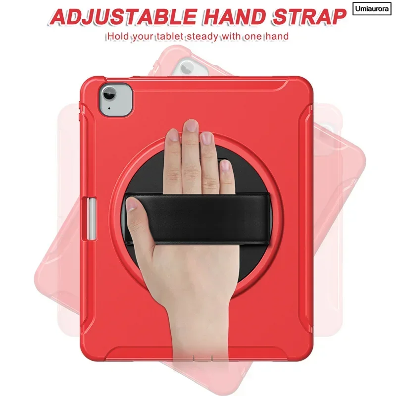 For IPad Mini 7 8.3" A17 Pro 11 12.9 Air 10.9 13 inch M2 M3 M4 M5 Shockproof Silicon PC Tablet Case Hand Strap Stand Armor Funda 4