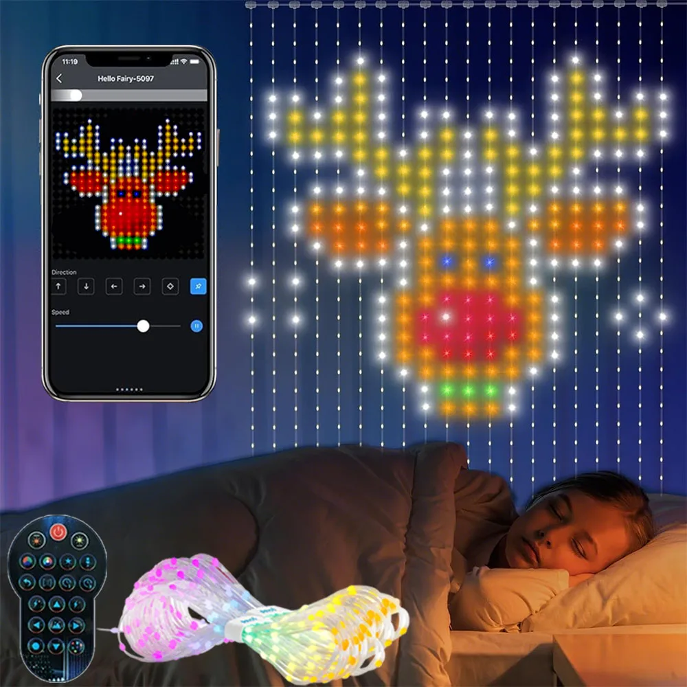 

Умный светодиодный светильник для штор, управление через приложение, RGB с регулируемой яркостью, DIY узор, музыкальное окружающее освещение для дома, праздника, вечеринки, рождественские украшения