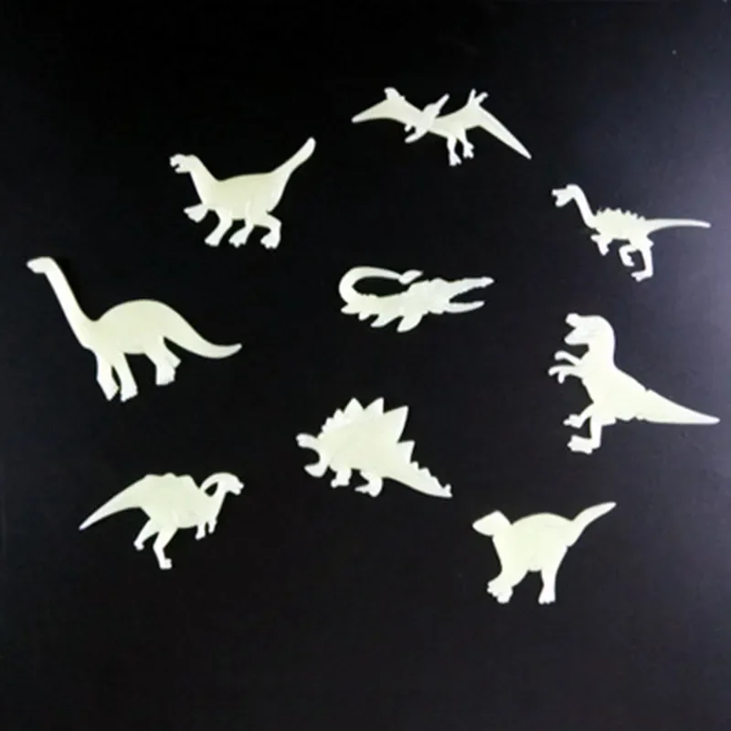 Dinossauros luminosos adesivos para crianças, brilho no escuro brinquedos para crianças, bebê, fluorescente, 9pcs por conjunto