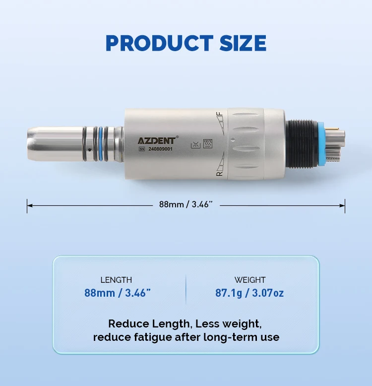 AZDENT Dental 1:1 LED Glasfaser-Luftmotor, Mini, 6 Löcher, Innenkanal, niedrige Geschwindigkeit, Handstück, Zahnmedizin-Werkzeuge – Detail 6