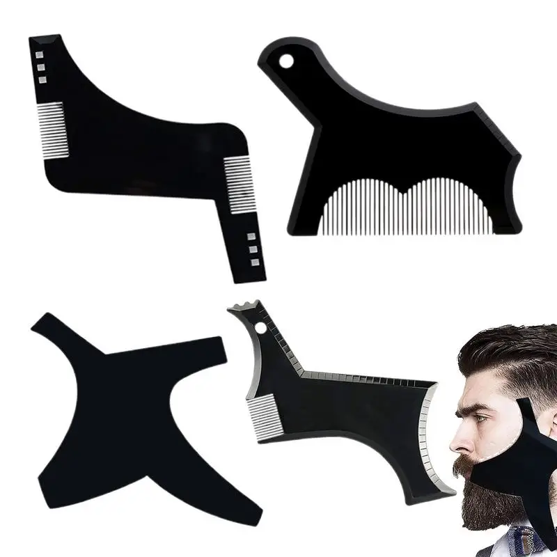 Beard Shaping Tool Beard Stencil Guide Template Set Of 4pcs  Professional Beard Comb Barber Pencil Liner For Lines Up & Edging